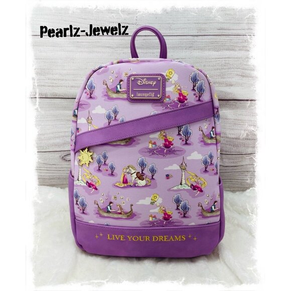 Loungefly Rapunzel Tangled Live Your Dreams Allover Mini Backpack BoxLunch NWT